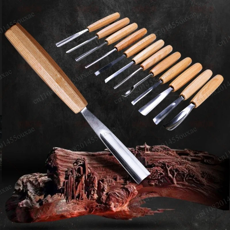 12Pcs Wood Carving Chisel Set Hand Carving Knife Woodworking Piercing Tool for DIY Wood Sculpting