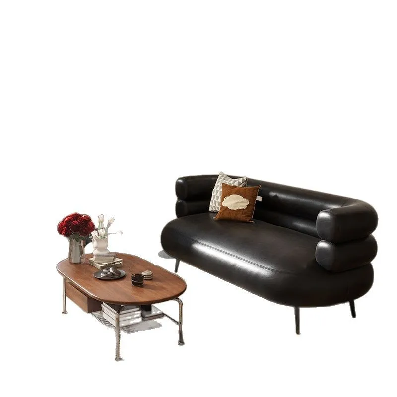 

Leather art sofa small apartment, retro medieval style living room bedroom oil wax leather sofa