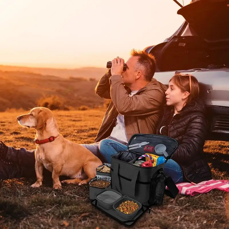 Travel Dog Bag Pet Travel Bag Kit Dog Carrier Travel Pet Travel Organizer Backpack With 2 Food Storage Containers And Bowls