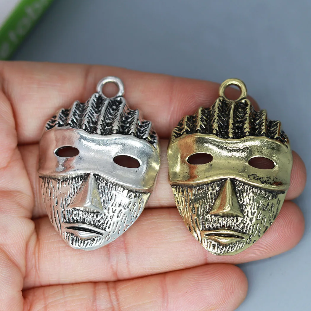 2Pcs/lot Retro Face Mask Pendant For DIY Jewelry Making Necklace Keychains Men Charms Viking Slavic Crafts