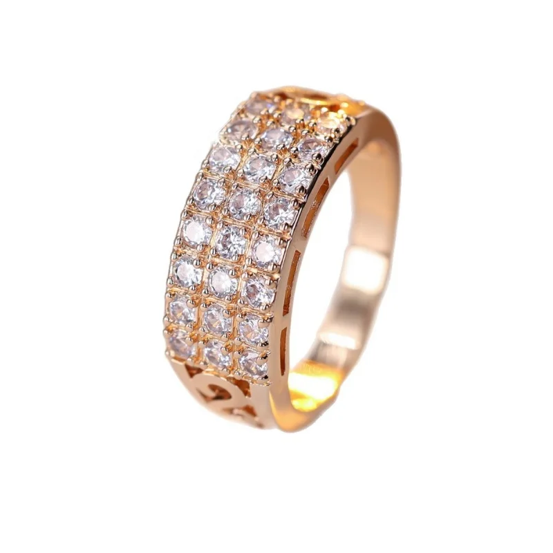European and American Checkered Zircon Wide Ring, Light Luxury Hollow Out, Attending Banquet with Personalized Accessories