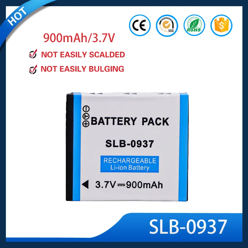 SLB 0937 3.7V 900mAh High Capacity Li ion Replacement Battery for Samsung I8 L730 L830 NV33 NV4 PL10 ST10 Camera Long Life Safe
