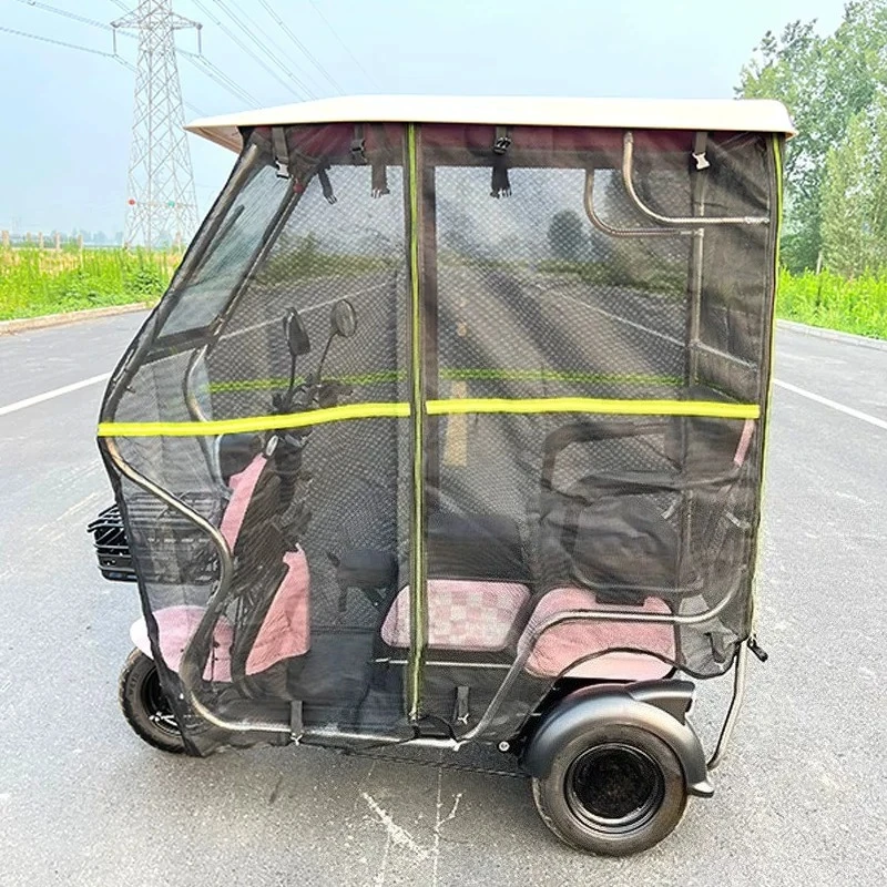 Stainless Steel Electric Tricycle Canopy 1.3*0.7m Waterproof Sunshade Shelter With Optional Rain Curtain Gauze view 3