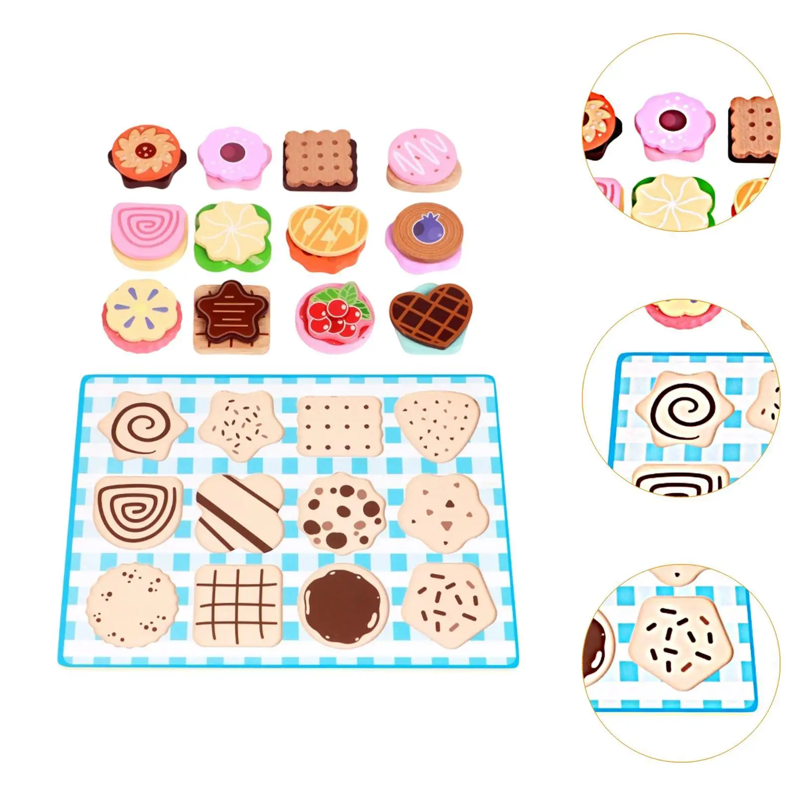 Wooden Cookie Play Food Set Color Shapes Matching Dessert Toys for Kids