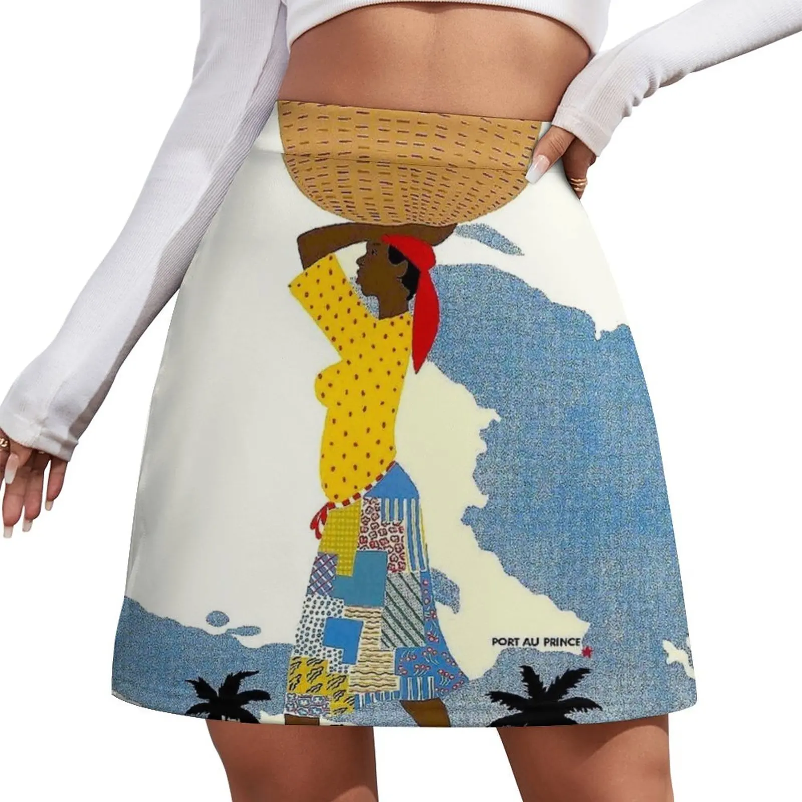 HAITI; Vintage Travel Advertising Print Mini Skirt School uniform Women's skirts Mini Skirt