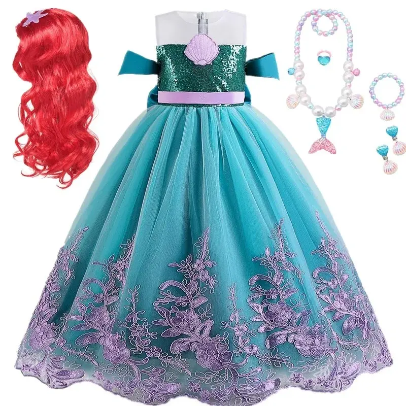 Fancy Girls Princess Costume 4-10 Yrs Birthday Mermaid Cosplay Dress Up Kids's Halloween Costumes Little Mermaid Dress for Girls