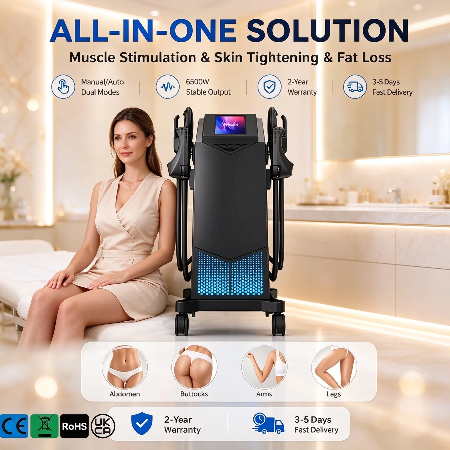 6500WEMS HIEMT Body Sculpt Machine Non‑invasive Muscle Stimulator Fat Loss Butt Lifting Body Shaping Device For Beauty Salon Use