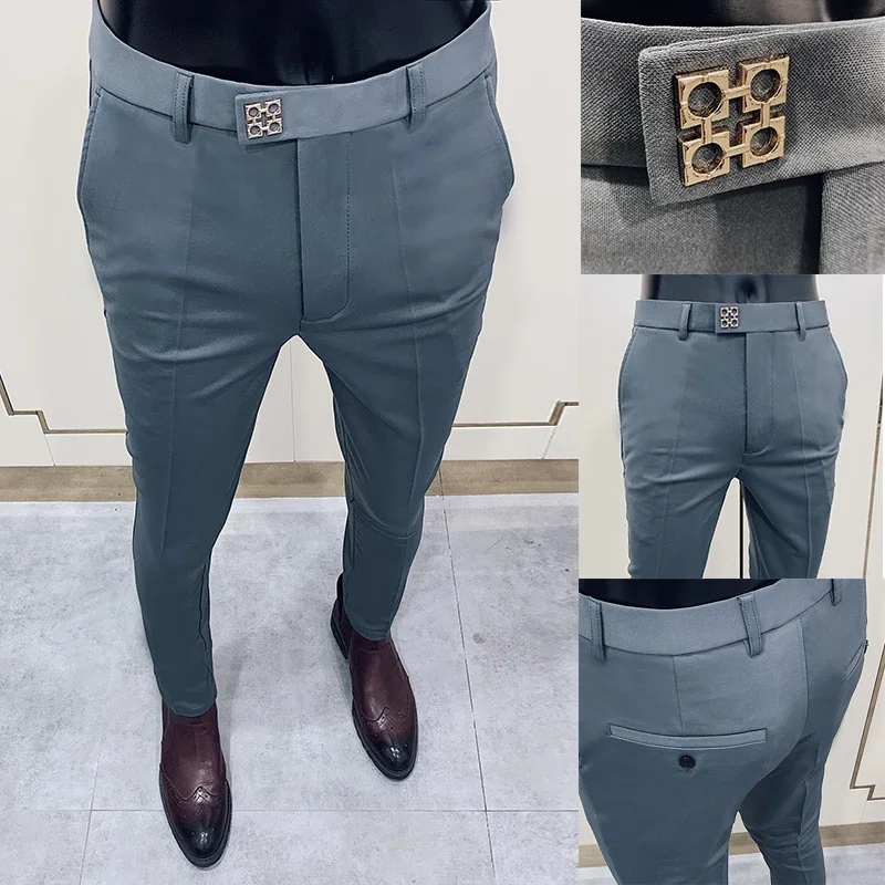 الرجال البدلة السراويل السراويل الرسمية تمتد سليم Pantalone Hombre Calça Masculina بلون فستان كاجوال السراويل موضة الرجال الملابس