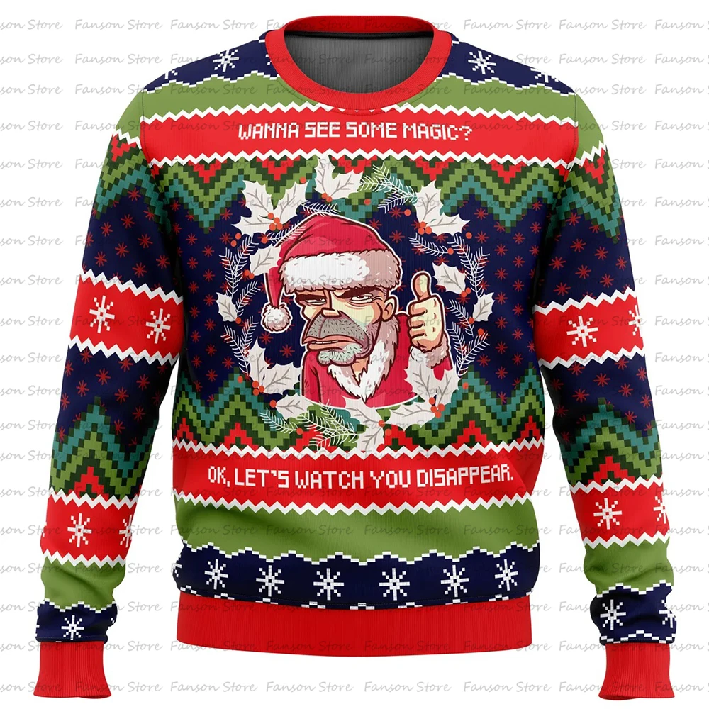 Wanna see some magic? Bad Santa Ugly Christmas Sweater Cartoon Anime Women Men Pullover Top 2025 New Couple Hoodie Sweatshirt