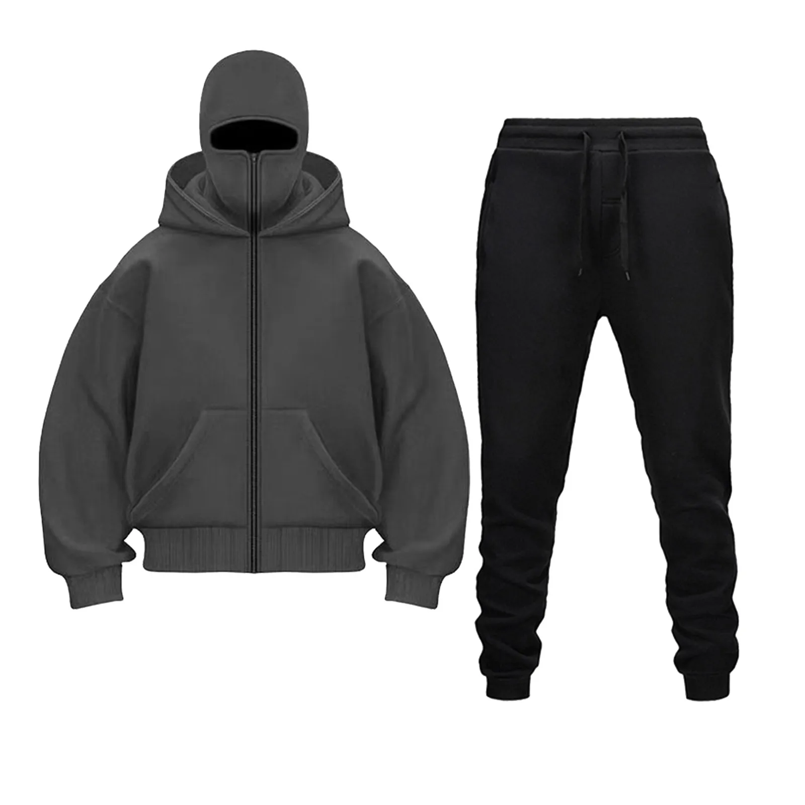 

2025 Autumn Winter Men Zippered Hooded Sweatshirt Set Fashion Windproof Two-Piece Set Unisex Casual Plus-Size Sportswear with Ma