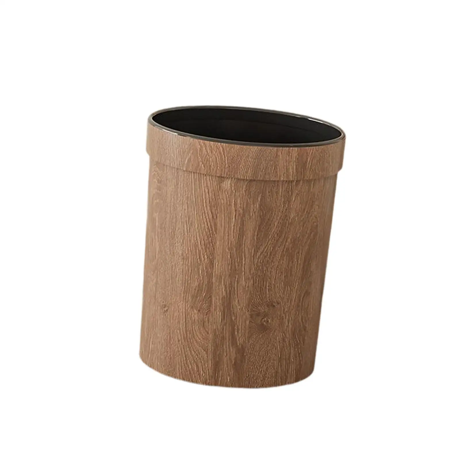 Elegant Wood Grain Bathroom Bin Plastic Waste Container Large Roomy Trash Can for Toilet Kitchen Office