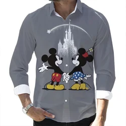 2023 Fall Hot Sale Casual Button Long Sleeve Shirt Disney Mickey Donald Duck and Goofy 3D Full Print Fashion Men's Lapel Top