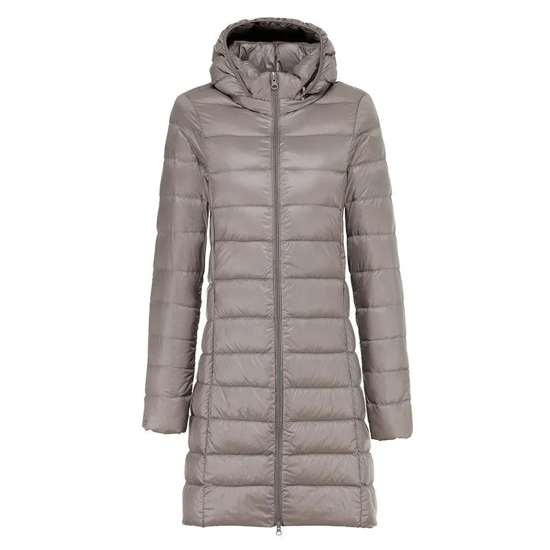 Women's Winter Lightweight Slim Fit Mid Long Jacket with Detachable Hood Long Sleeve Zipper Pockets for Women Winter Wear