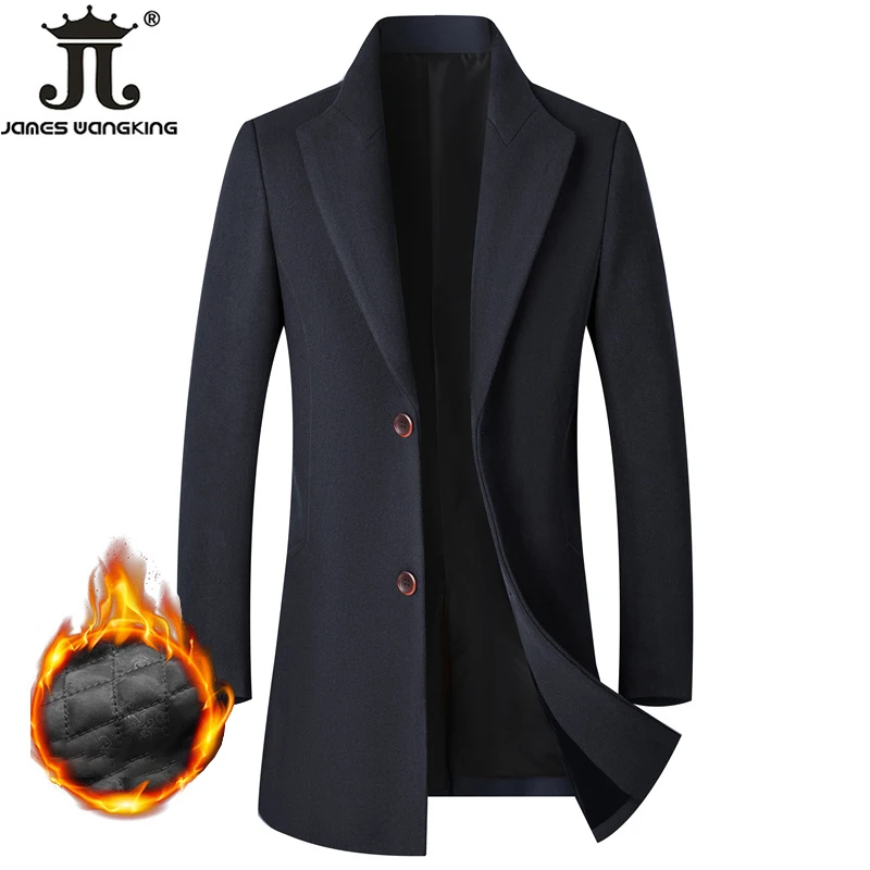 Autumn & Winter Boutique Wool Fashion Solid Color Men\'s Casual Business Woolen Coat Jacket Thickened and Warm Men\'s Trench Coats