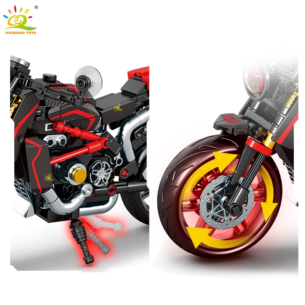 HUIQIBAO MOC Motorrad-Modellbausatz, City Moto Racer Bausteine, Spielzeug für Kinder, Jungen, Erwachsene, Auto-Set, Heimdekoration – Detail 8