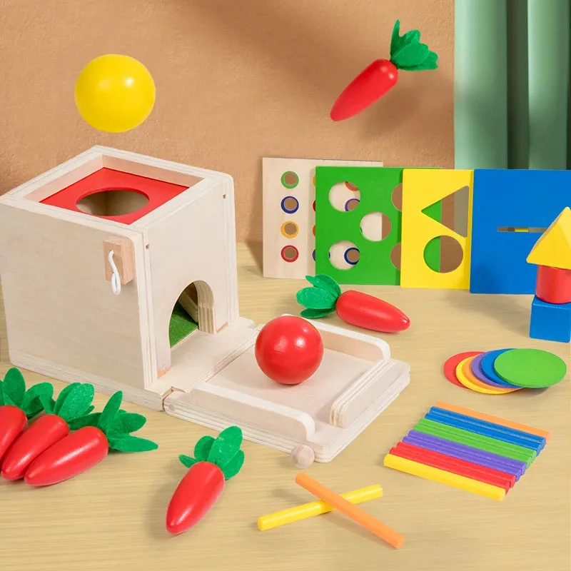 Boîte à monnaie en bois, couleur assortie, Double tiroir Permanent, blocs de radis sensoriels pour enfants, jouets pour cadeaux de bébé, nouvelle collection