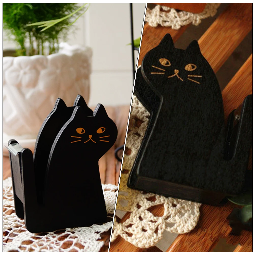 Cat Tape Holder Cute Dispenser Shaped Vintage Kitten Desk Tabletop Wood for Office Portable Exquisite Scrapbook