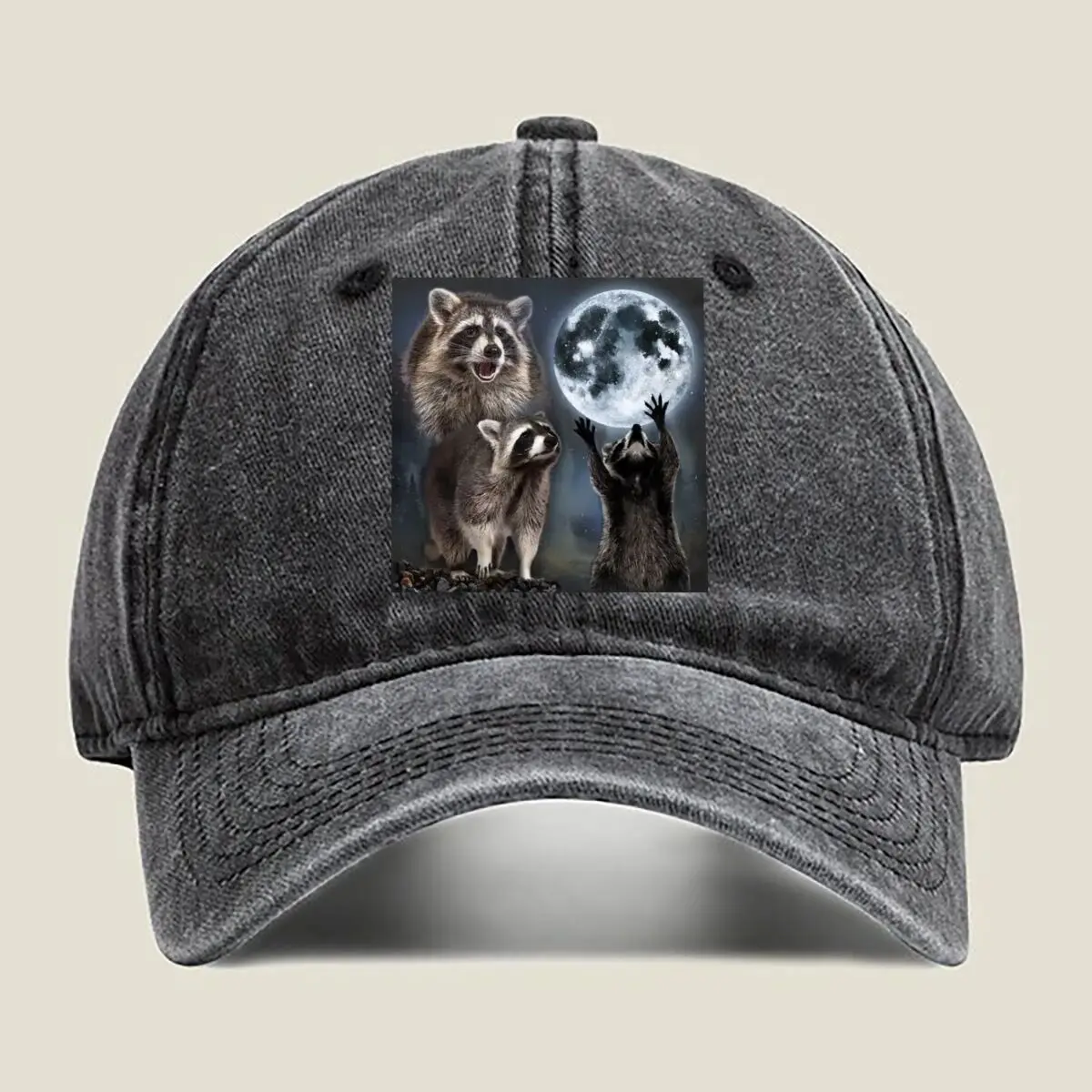 

Raccoon - Nature, Wildlife, Night - Themed Design Washed Baseball Cap