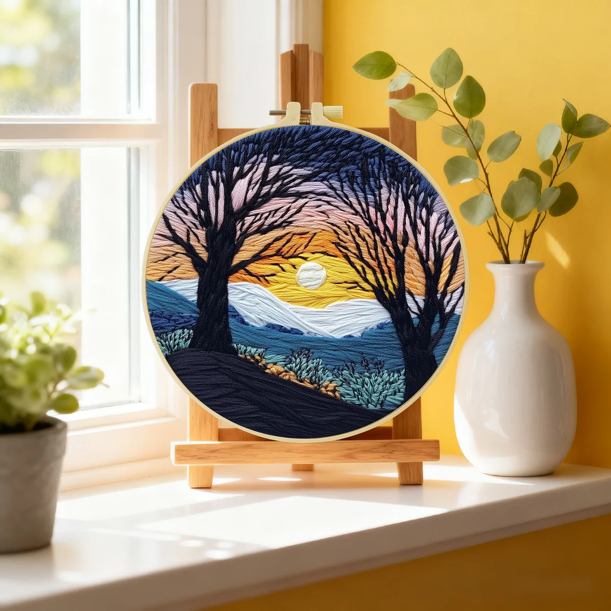 1 Stück 20X20CM/15X15CM 7,87/6,3 Zoll Sonnenuntergang Stickerei Starter-Kit DIY-Kit DIY-Stickerei-Set für Anfänger – Detail 3