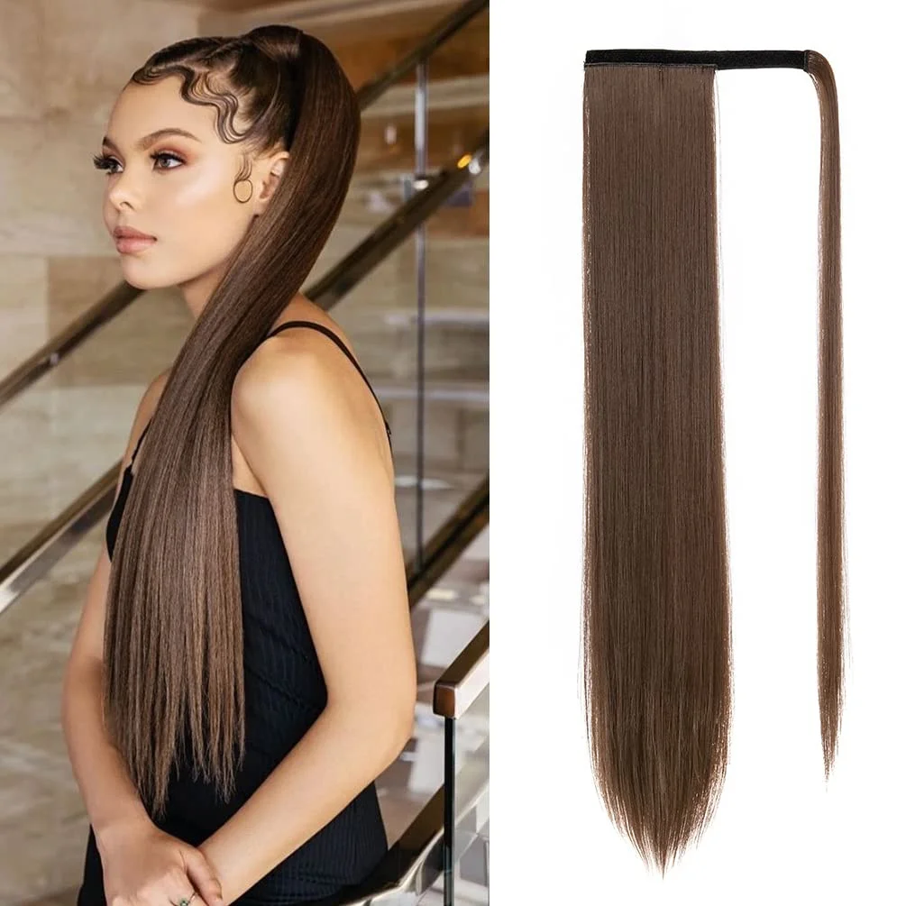 24 inches straight style wrap up synthetic ponytail high temperature fiber hair ponytail hair extension
