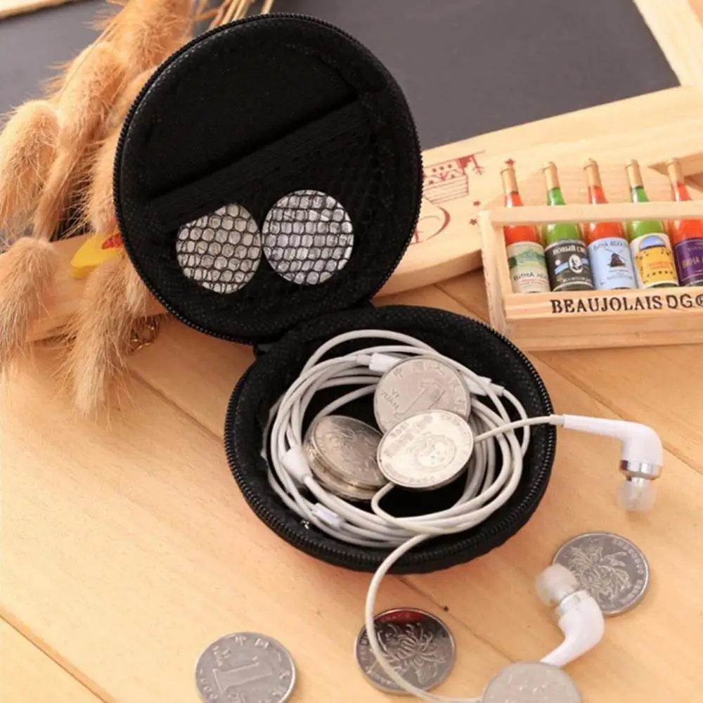 Mini sac de rangement rond portable pour câble d'écouteur et données USB, étui de poudres à fermeture éclair, mini coque rigide pour téléphone de sauna