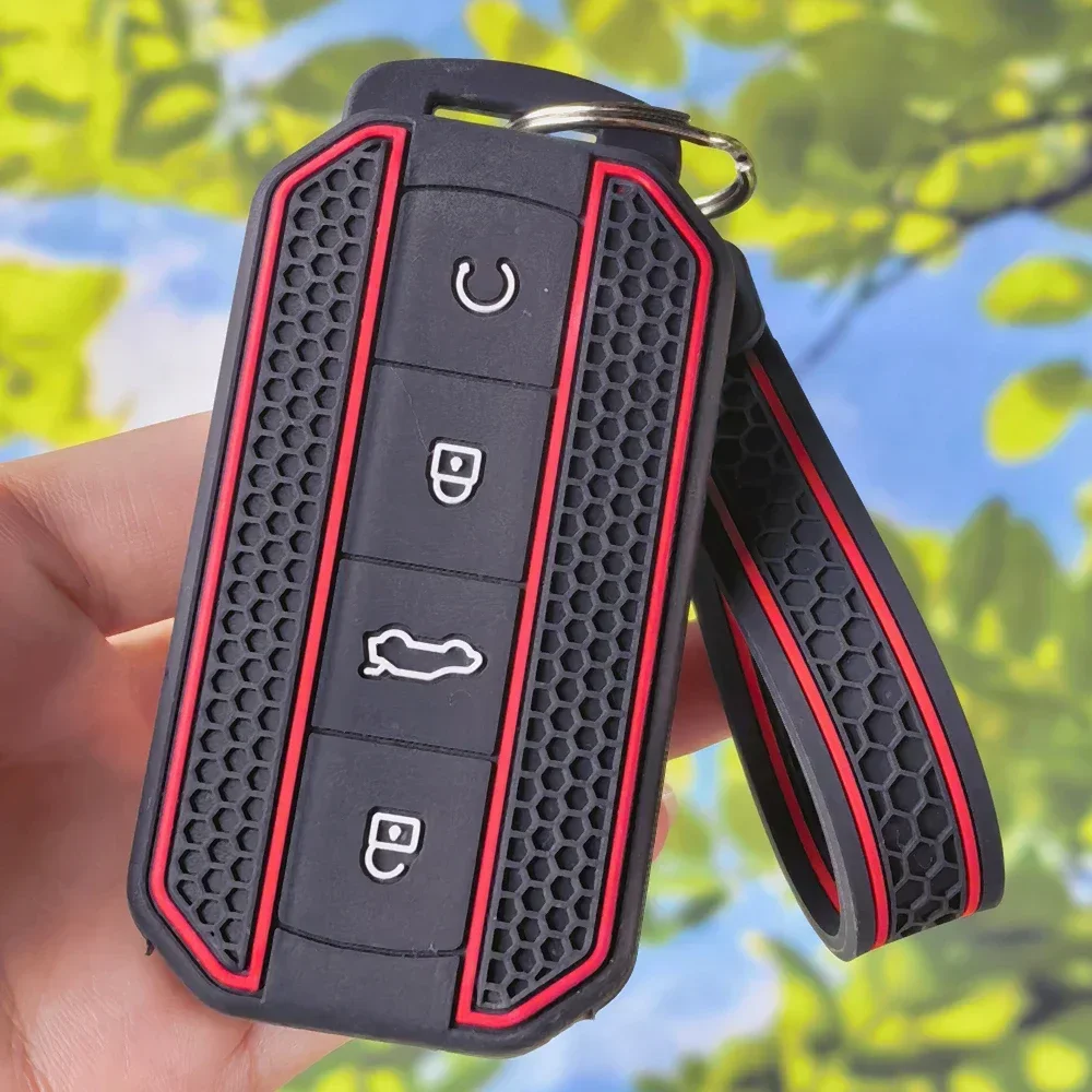 Stylish Honeycomb Silicone Key Case With Keychain For Chery Jaecoo J5 J7 2025 2026 4‑Button Remote Fob Caps Holder
