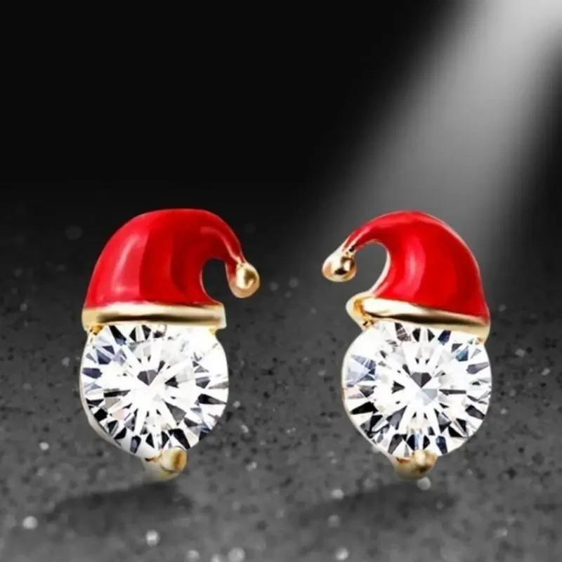 Huitan Little Red Riding Hood Earrings for Christmas New 2023 Women's Ear Stud Earrings with Dazzling CZ Gift Statement Jewelry