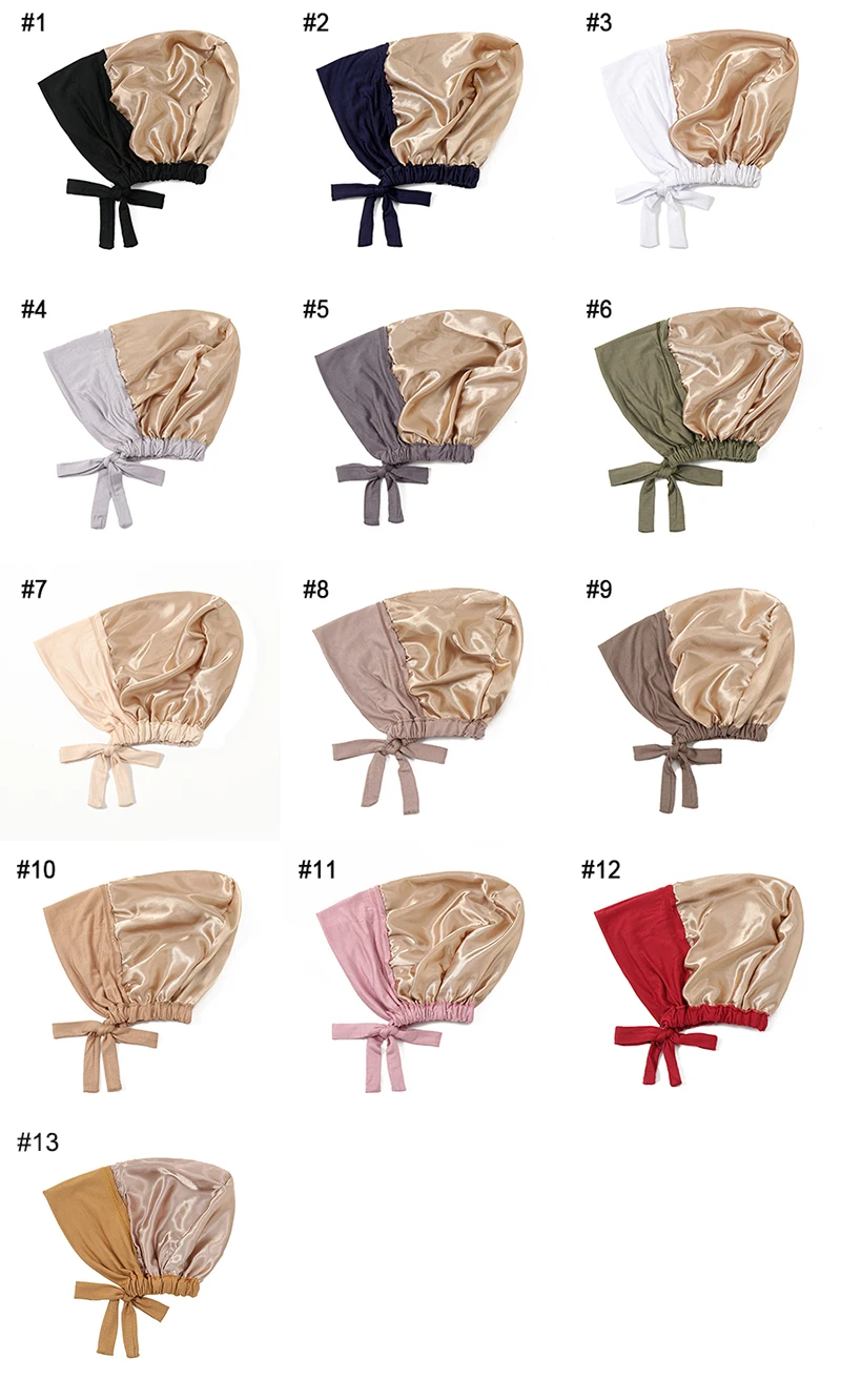 Doppelschichtige Modal-Satin-Hijab-Kappe, Islam-Unterkappe mit Krawatten-Mütze, sofortige Hijabs für Frauen, türkische Schals, muslimisches Turban-Bandana – Detail 7