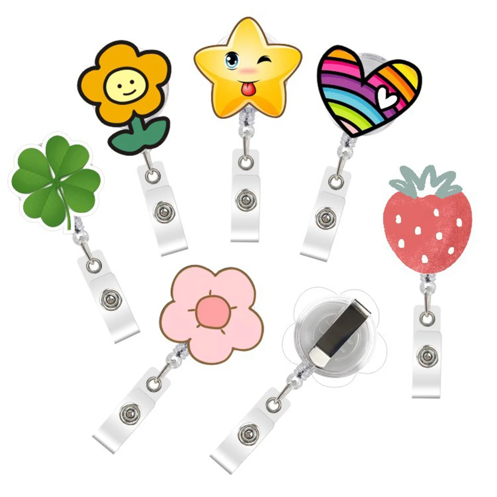 Lovely Flower Retractable Nurse Badge Reel Clip Students ID Card Badge Holder Accessories Cute Id Badge Reel School Supplies
