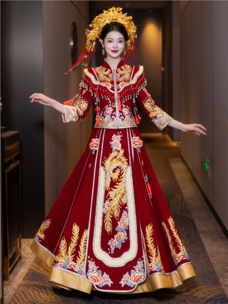 

Velvet dress new wedding Chinese-style toasting for women