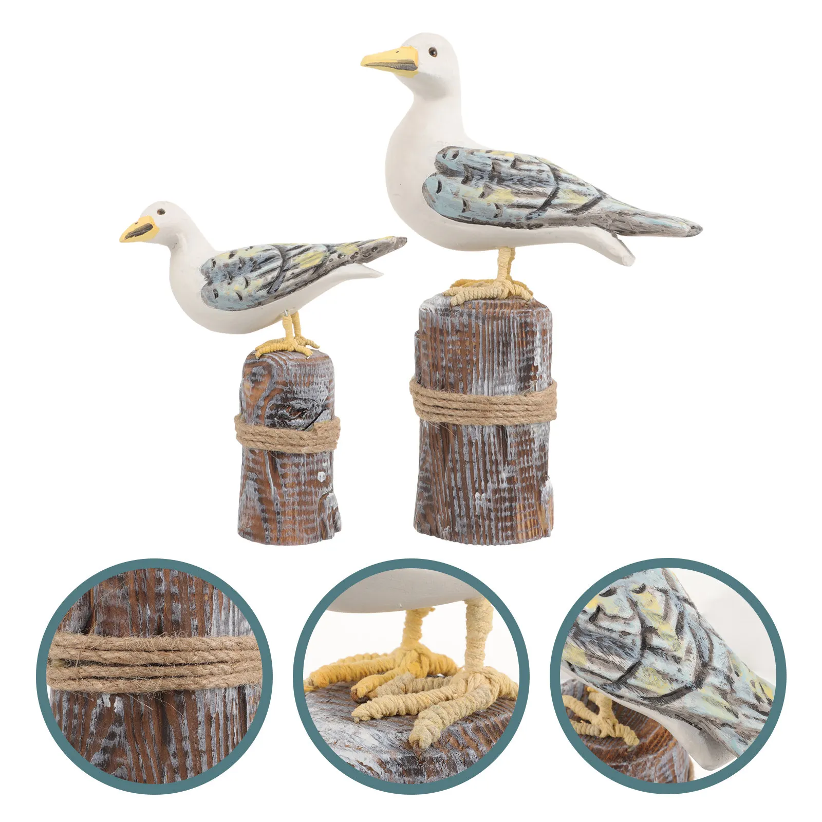 

2Pcs Mediterranean Style Wooden Bird Shape Ornament Elegant Craft for Home Office Bedroom Decoration Coastal Shelf Beach Bird