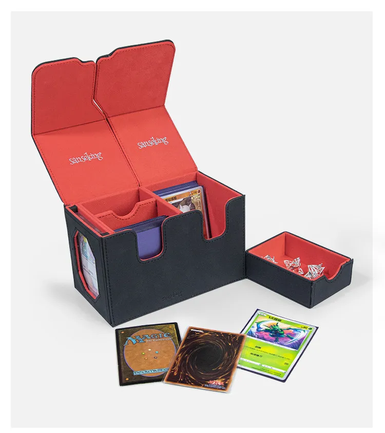 Sanseking Dual Window Card Deck Box, Hold 120 + Single Sleeved Cards, Magnetic Closure, Suitable for CCG Cards, Magic Game Cards