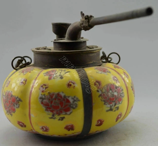 

Elaborate Chinese Old-style Collectible Old Decorated Handwork Porcelain Pumpkin Flower Smoking Pipe