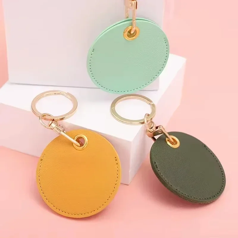 

Personalize Keyring Rectangle Leather Keychain Customized LOGO Round Water Droplet Laser Engrave Car Keyring Access Card Cover