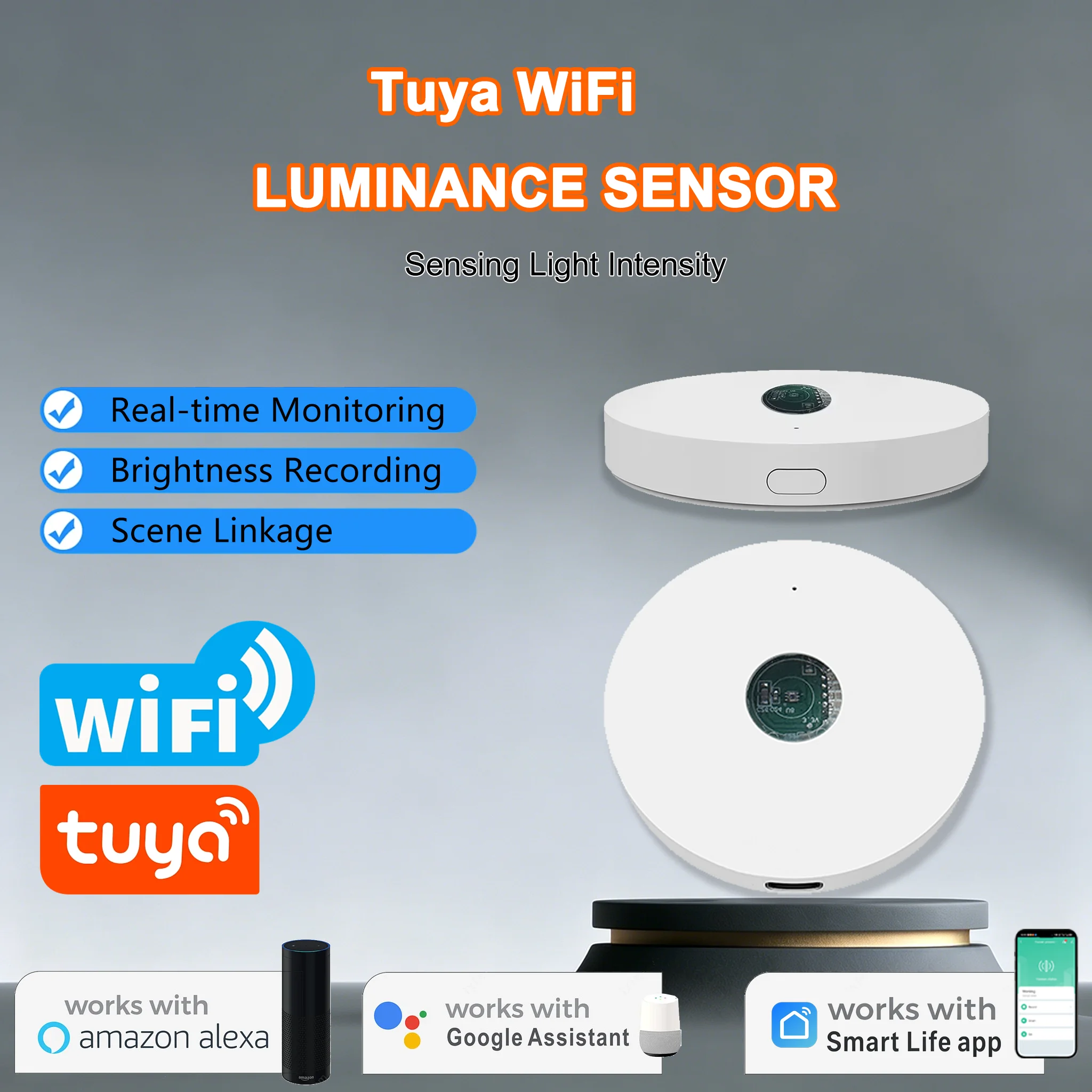 Tuya WiFi Luminance Sensor Lux Illumination Brightness Detector Smart Life APP Smart Home Curtain Light Automation