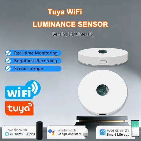 Tuya WiFi Luminance Sensor Lux Illumination Brightness Detector Smart Life APP Smart Home Curtain Light Automation