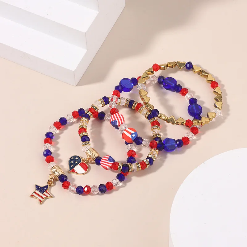 Cross-border American Independence Day Bracelet Set Fashion USA American Flag Soft Pottery Handmade Beaded Bracelet