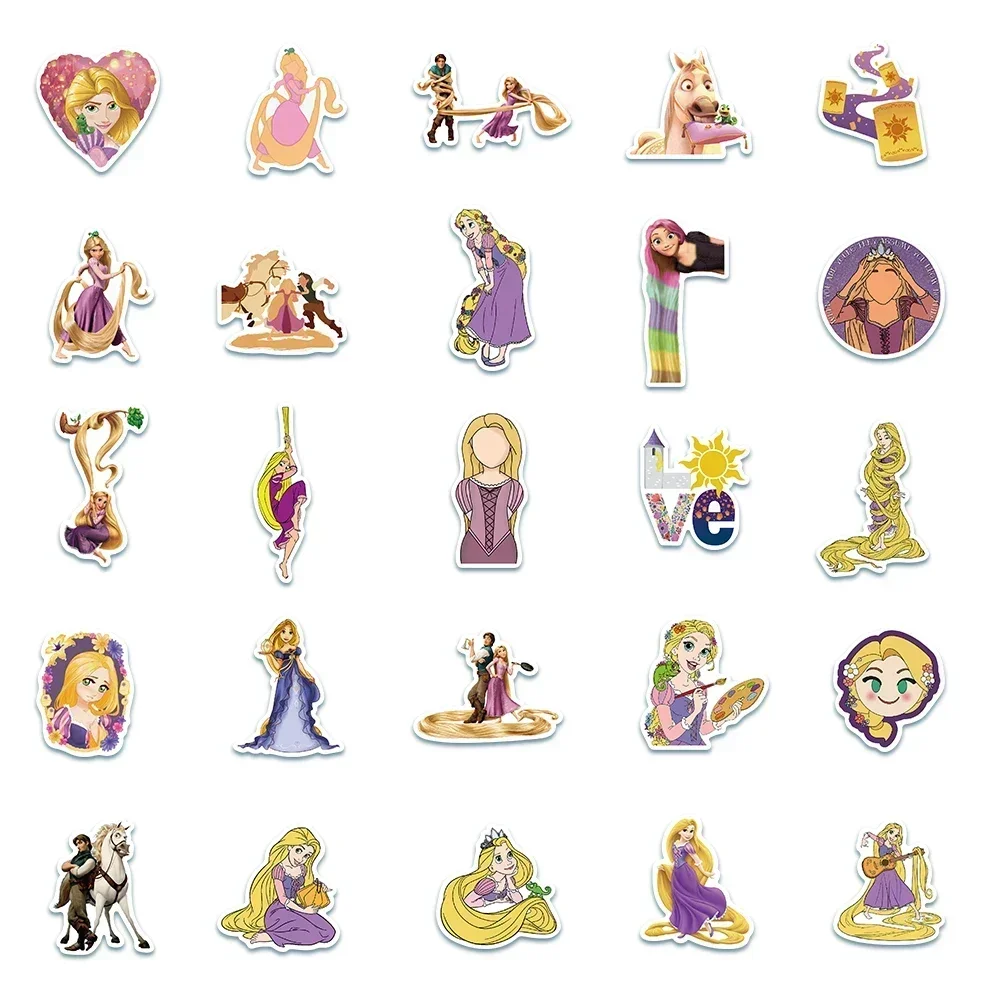 50pcs Disney Cute Tangled Rapunzel Stickers Aesthetic Decorative Stationery Travel Case Guitar Cute Kid Toy Waterproof Stickers