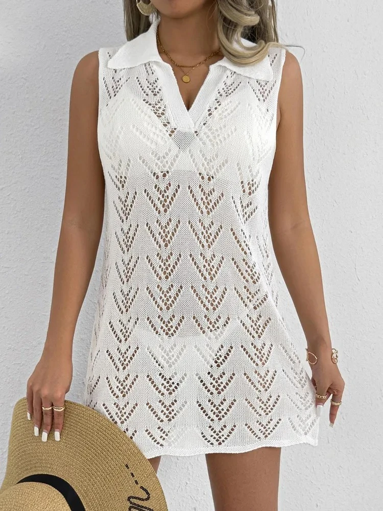 Vestido playero sexi liso sin mangas para mujer, vestido playero con cuello tipo Polo para mujer, traje de baño brasileño