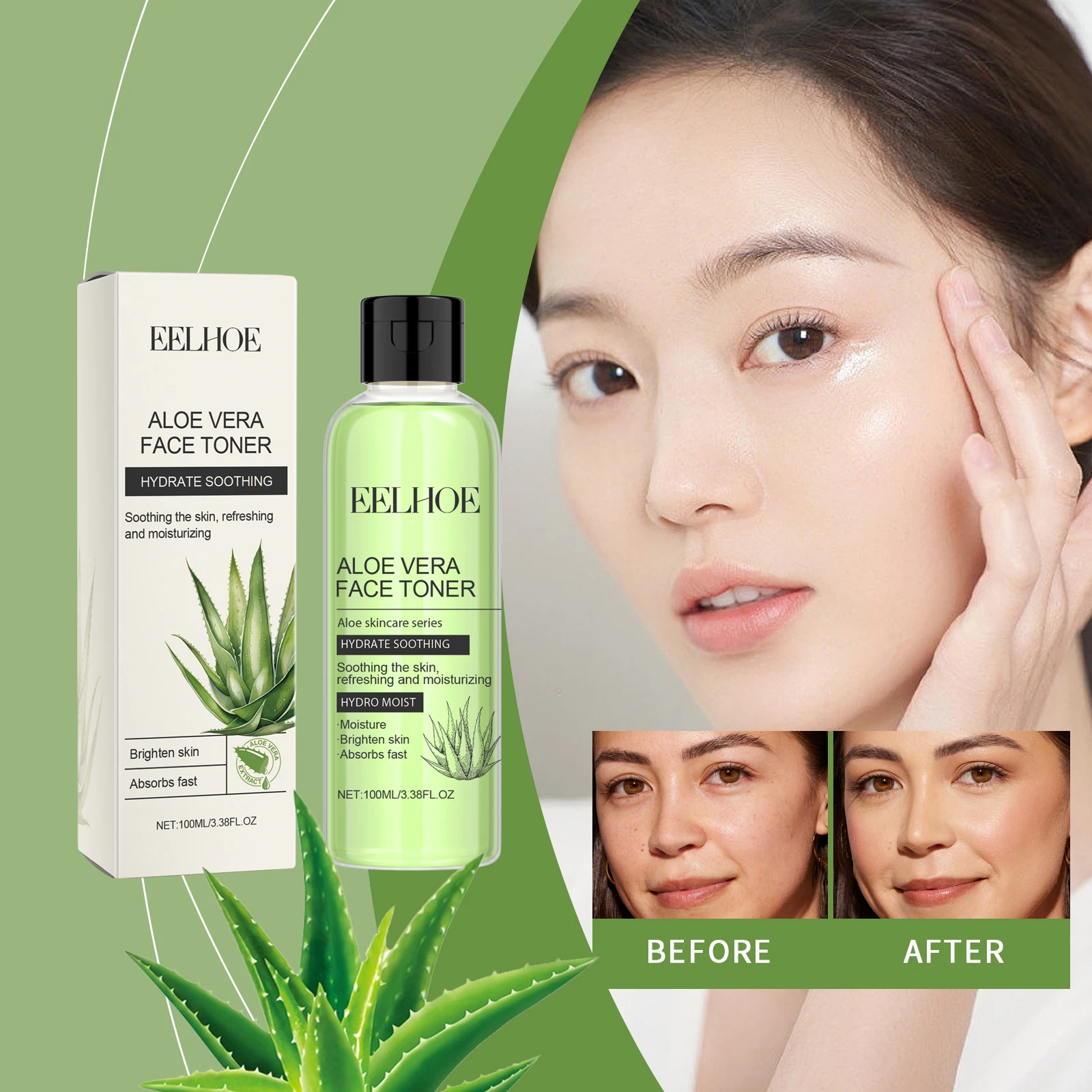 

EELHOE Aloe Vera Facial Toner Hydrating Soothing Skin Lotion Nourishing Moisturizer for Face Alcohol-Free & Gentle Skin Care