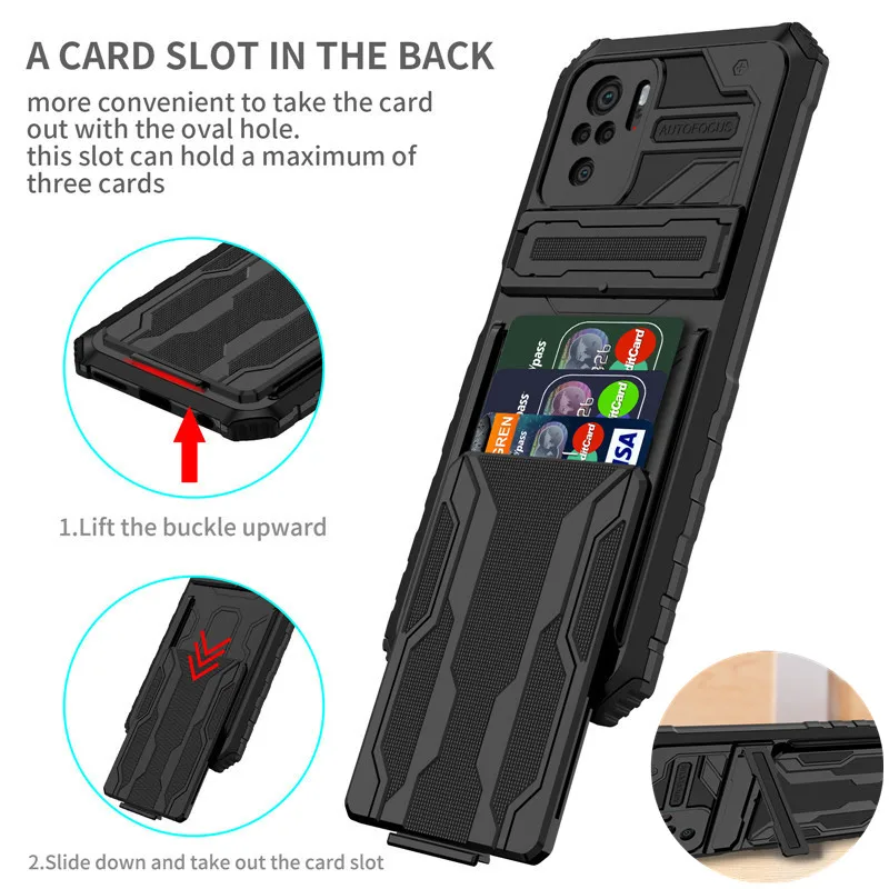 Armor Shockproof Case For Xiaomi Redmi Note 10 10T 5G 10S Wallet Card Slot Holder Stand Cover For Redmi Redmy Note10 Pro Max