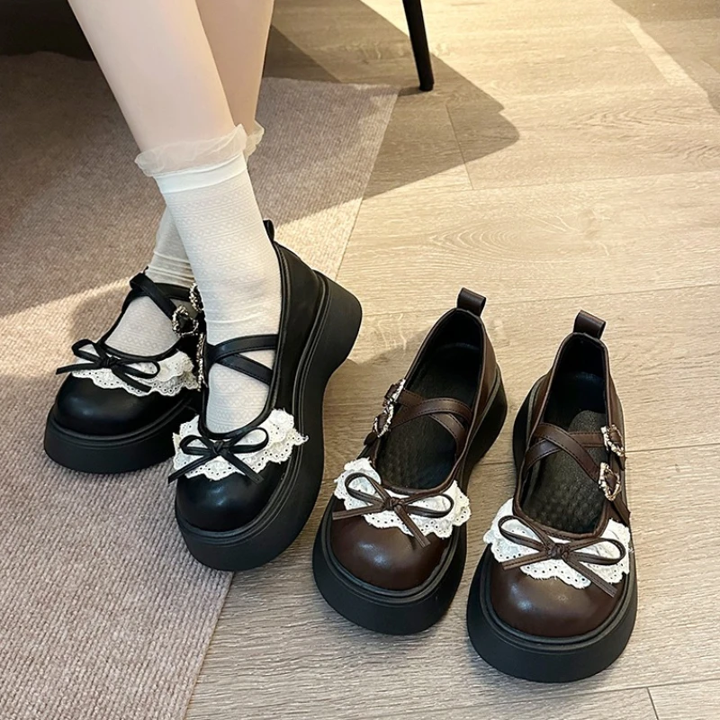 

Женские туфли Мэри Джейн на платформе с толстой подошвой, элегантные кожаные туфли-лолита с бантом-бабочкой, весна-осень 2026