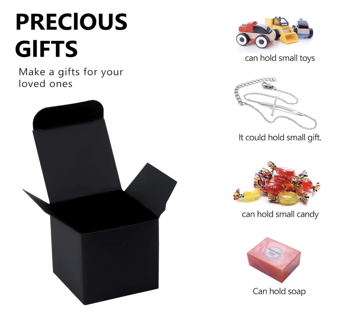 Black Gift Boxes 2x2x2 inches, 100 Pack Small Kraft Cardboard Gifts Boxes Paper Cube Favor Box Easy Assemble Paper Gift Box with