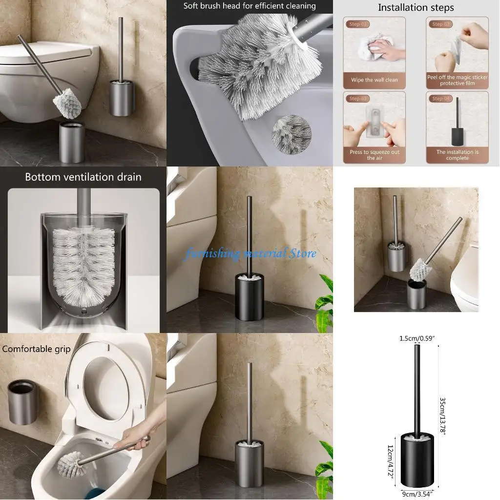 

Y5GD Toilet Bowl Brush Durable Brush for Head Non-Slip Handle Toilet Brush and Holder