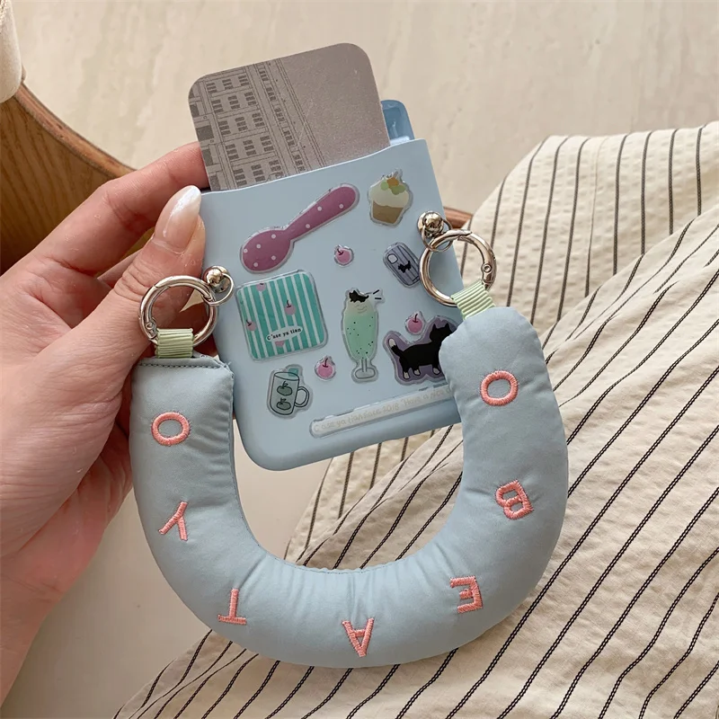 Phone Case For Samsung Galaxy Z Flip 3 4 5 6 7 FE Cute DIY Sticker Soft Rope Insert Cards Matte Shockproof Back Cover