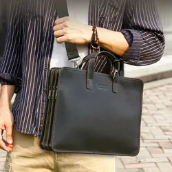 Quality Genuine Leather Sling Briefcase for Men Business Bags Male Shoulder Bag Men's Bag Tote Laptop Bags for 16