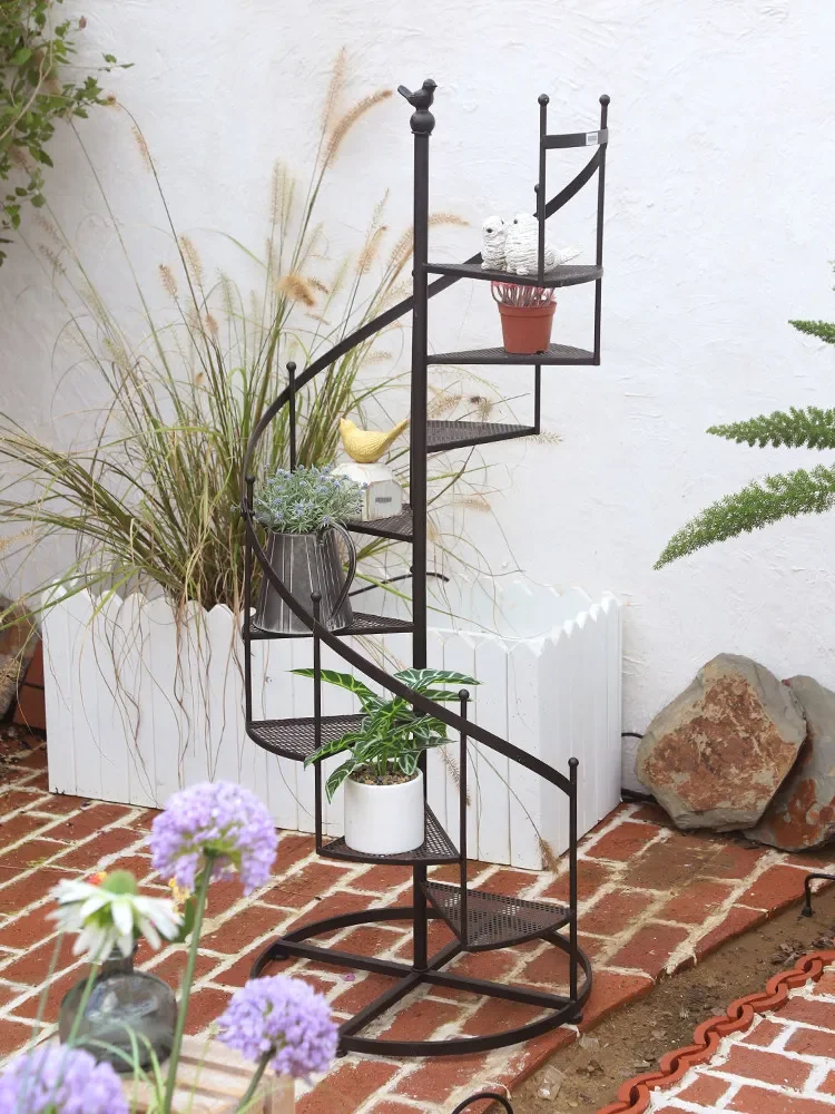 You can live staircase flower stand shelf balcony living room floor outdoor courtyard succulent flower pot wrought iron