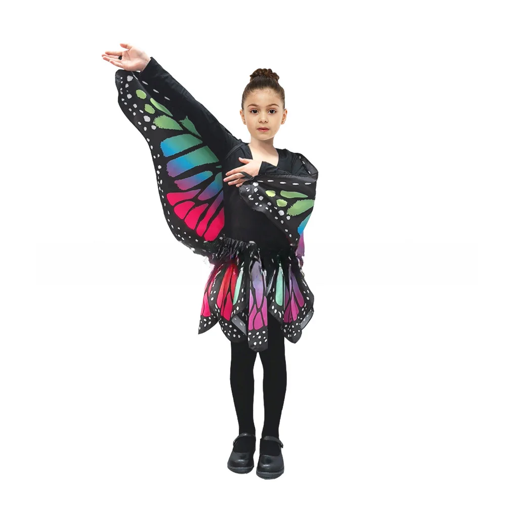 Kids Monarch Butterfly Cape Wings Double Side Print Children Butterfly Skirt Set Monarch Halloween Costumes Dress Up Party Rave