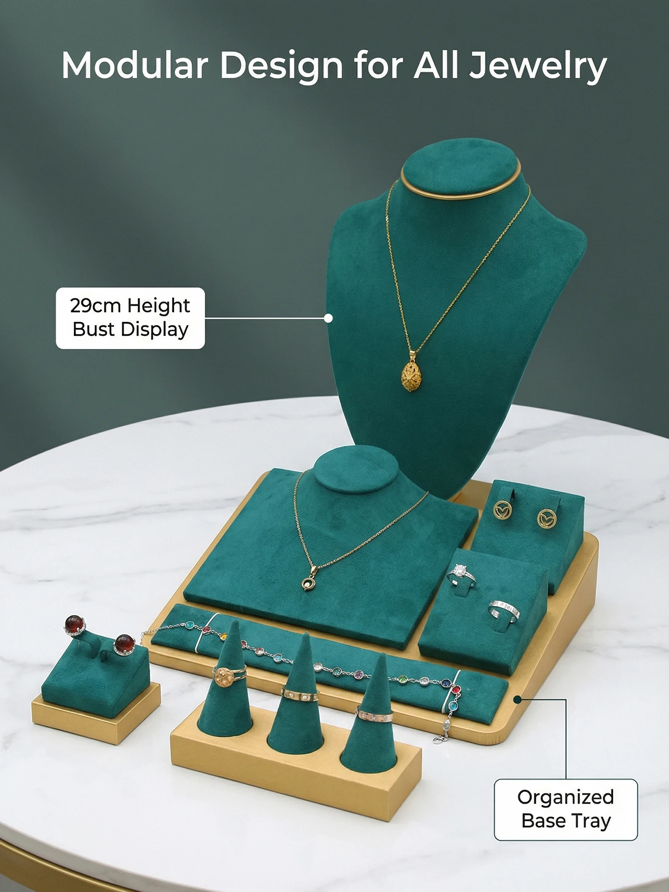 ティールベルベットジュエリーディスプレイセット、ネックレス、 - Body Jewelry Display Ideas のレビューと価格