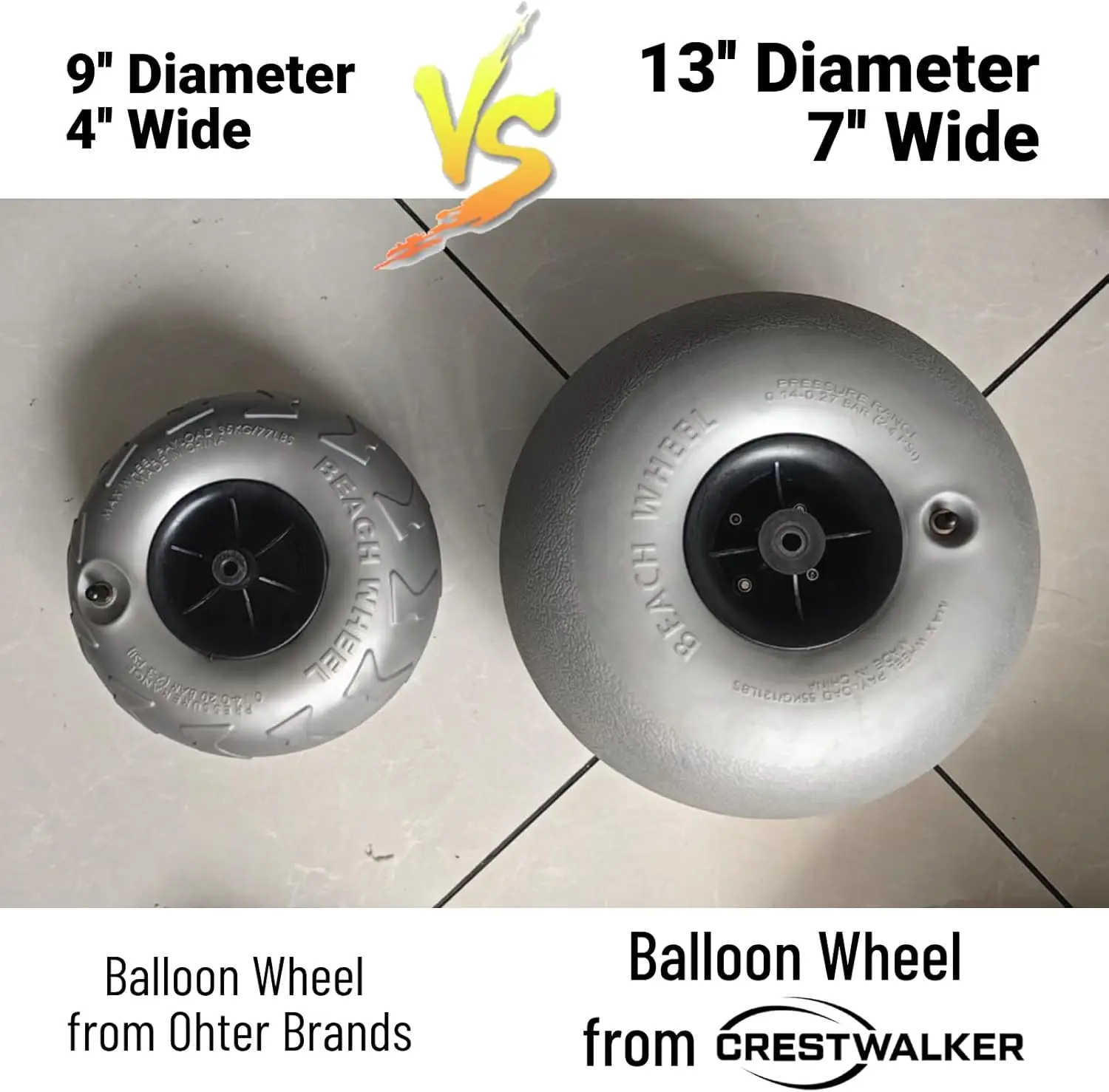 13'' Balloon Wheels, Collapsible Cart with Big Wheels for Sand (Pump Included)